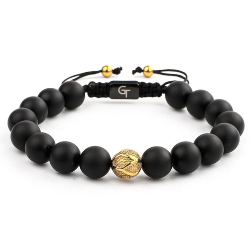 Bracelet - MATTE ONYX Beaded Bracelet | Single Gold Plated Steel Bead