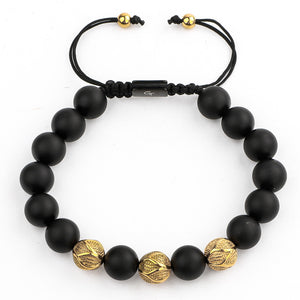 Bracelet - MATTE ONYX Beaded Bracelet | Triple Gold Plated Steel Beads