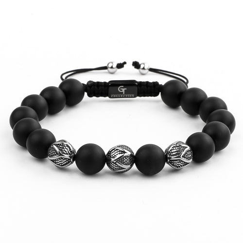 Bracelet - MATTE ONYX Beaded Bracelet | Triple Silver Plated Steel Beads