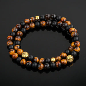 Bracelet - Men's Wrap Bracelet |  Tiger Eye, Matte Onyx Gemstones
