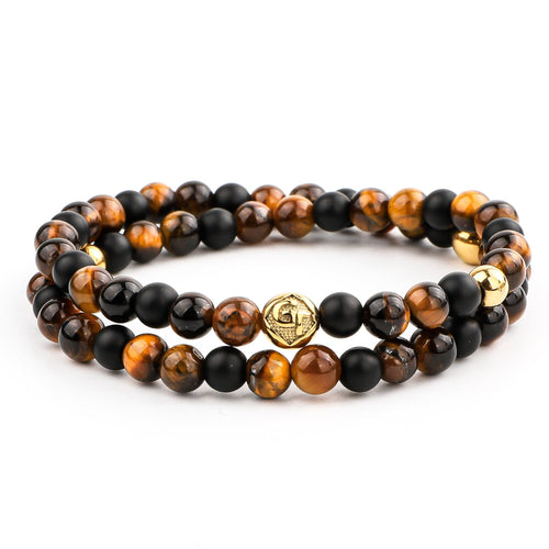 Bracelet - Men's Wrap Bracelet |  Tiger Eye, Matte Onyx Gemstones