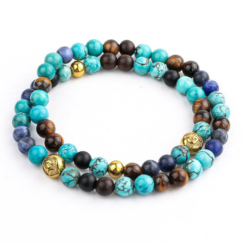 Bracelet - Men's Wrap Bracelet | Turquoise, Tiger Eye, Onyx Gemstones