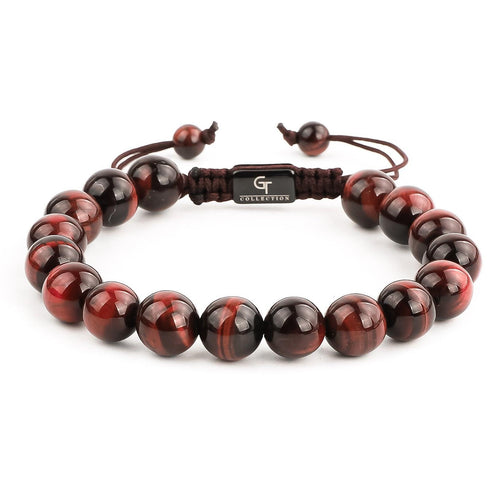 Bracelet - RED TIGER EYE Beaded Bracelet | Red Gemstones On Black Cord | 10mm Beads