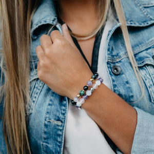 Bracelet - Women's Beaded Bracelet | Agate, Amethyst, Ruby Zoisite Gemstones