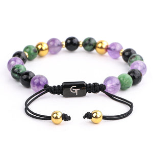 Bracelet - Women's Beaded Bracelet | Agate, Amethyst, Ruby Zoisite Gemstones