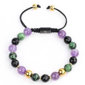 Bracelet - Women's Beaded Bracelet | Agate, Amethyst, Ruby Zoisite Gemstones