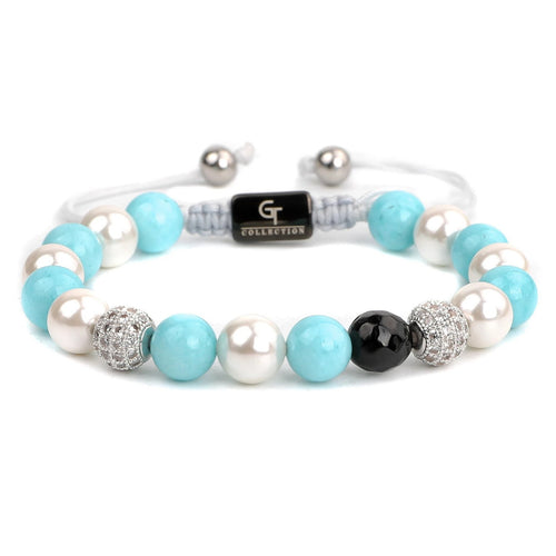 Bracelet - Women's Beaded Bracelet |  Pearl, Aquamarine, Agate