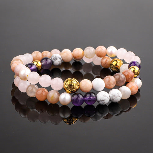 Bracelet - Women's Wrap Bracelet |  Pearl, Amethyst, Howlite Gemstones