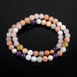 Bracelet - Women's Wrap Bracelet |  Pearl, Amethyst, Howlite Gemstones