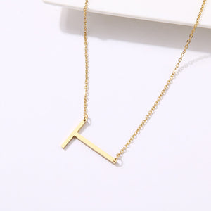 slanted initial necklace gold / t