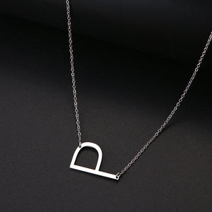 slanted initial necklace silver / p