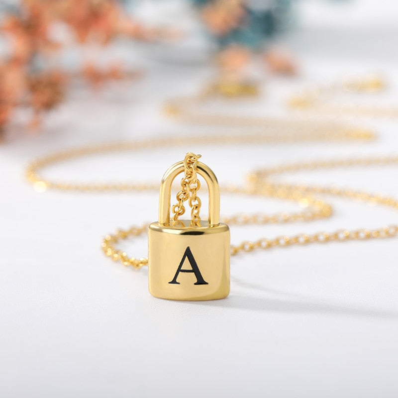  Oyalma A-Z Alphabet Initial Padlock Necklaces For