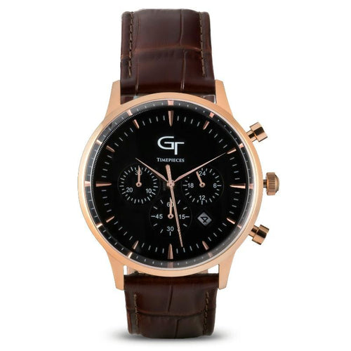 Watch - Rose Gold Black Chronograph Brown